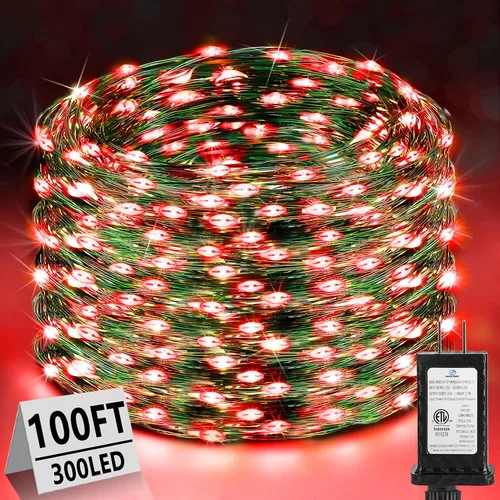 Vista 18 de KNONEW Guirnalda de luces de Navidad para exteriores de 100 pies, 300 luces LED para exteriores, impermeable, 8 modos, decoración para bodas Blanco