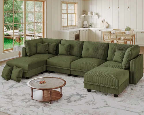 Vista 37 de LLappuil Sofá seccional modular con asientos de almacenamiento, sofá seccional convertible modular en forma de U de pana para sala de estar, sofá