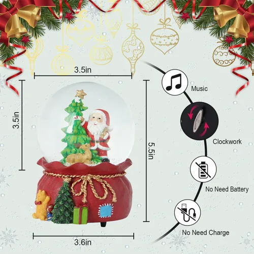 Vista 2 de DUSVALLY Bola de Nieve de Navidad, Bola de Cristal Musical con Purpurina Ideal para Amigos y Familia, Globo de Agua de Vidrio de 100 mm Enrollable