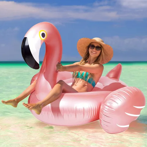 Vista 5 de Flotador inflable gigante de flamenco para piscina, flotador de piscina con válvulas rápidas, balsa flotante de natación, sala de estar, decoración