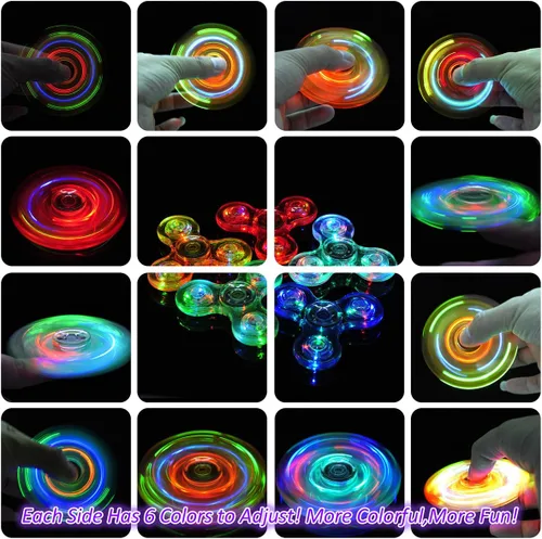 Vista 6 de Fidget Spinner 2 unidades, Fidget Spinners iluminados y brillan en la oscuridad para niños, premios de aula, juguetes para aliviar el estrés