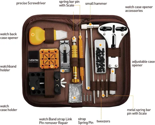 Vista 2 de Versión combinada kit de herramientas de reparación de relojes Eventronic + juego de prensa de reloj, juego de herramientas de barra de resorte