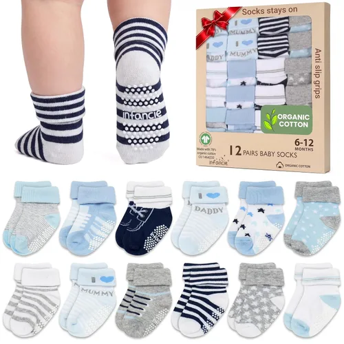 Vista 20 de GOTS Mezcla de Algodón Orgánico 12 Pares Calcetines Zapatos Bebés 0-6 M Negro