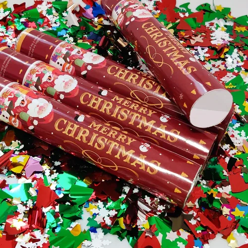 Vista 2 de Cañón de confeti de Navidad para fiesta, cañón de WORKKEEP con confeti de WORKKEEP (4 unidades) para Navidad, confeti de Navidad, decoración