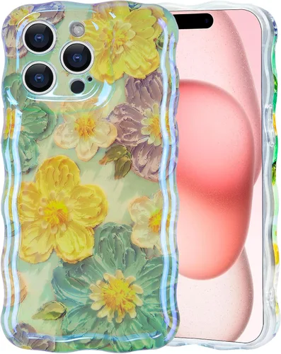 Vista 37 de IDweel Funda para iPhone 11, Lujosa Pintura al Óleo Retro Colorida con Patrón de Flores Brillantes Impresas, Lindo Borde Ondulado Rizado, Exquisita