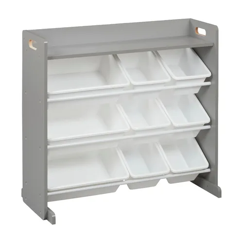 Vista 13 de ECR4Kids Organizador de 3 niveles con estante y 9 contenedores, almacenamiento para juguetes, natural oscuro/blanco