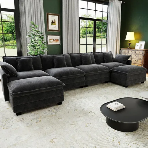 Vista 21 de Seccional Cloud Couch de 107", Sofá Seccional Modular en Forma de U, Sofá de Asiento Profundo de 4 Asientos con 6 Almohadas Extraíbles Lavables y 2