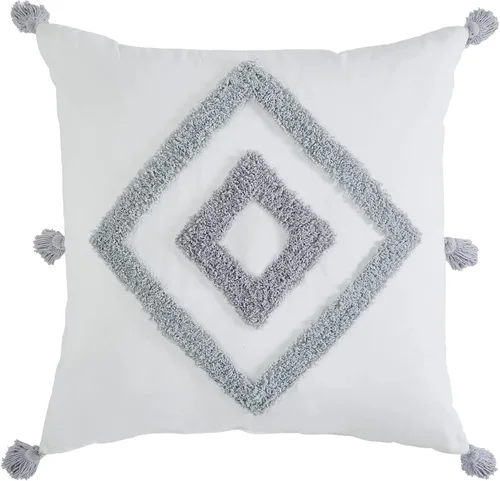 Vista 19 de Indigo Ink - Almohadas decorativas para sofá o cama, decoración bohemia del hogar, almohada redonda de algodón de 20 x 20 pulgadas con borlas