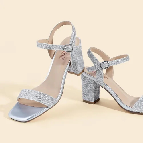 Vista 5 de IDIFU Tacones gruesos IN3 para mujer, elegantes tacones de punta cuadrada, sandalias de tacón de bloque para boda, novia, noche, regreso a casa