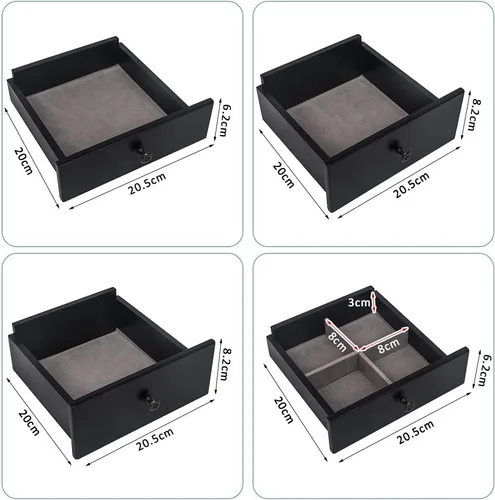 Vista 5 de Karl home Armario de joyería negro con espejo abatible superior y organizador de almacenamiento gabinete de joyería de pie con 5 cajones de franela