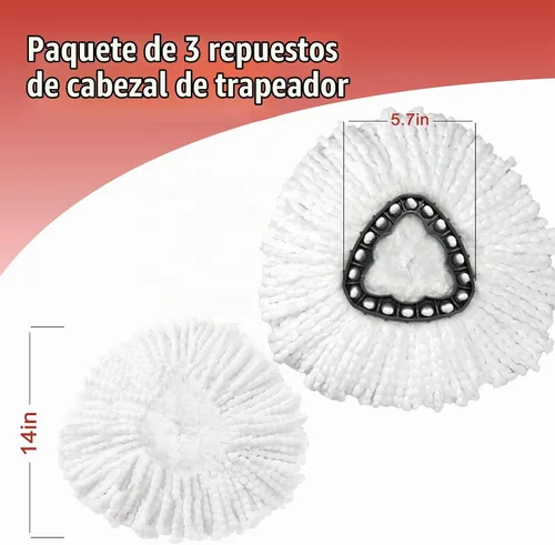 Vista 3 de Paquete de 3 cabezales de repuesto para trapeador, compatible con sistema EasyWring de 1 tanque