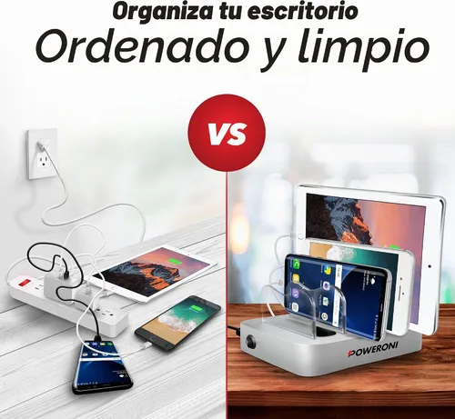 Vista 4 de Estación de carga de 4 puertos - Base de carga rápida para múltiples dispositivos Apple - Estación de carga USB para múltiples dispositivos Plateado