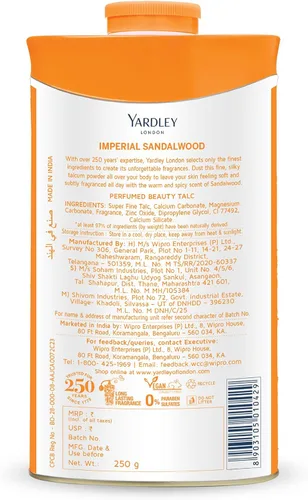 Vista 2 de Talco perfumado de Yardley con aroma a sándalo, de 250 g