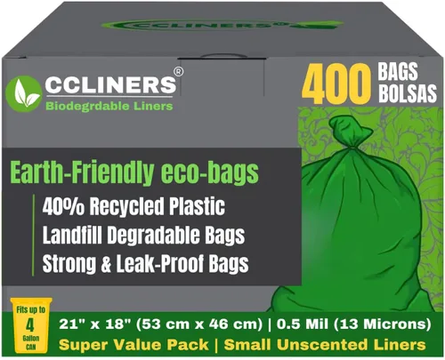 Vista 10 de Bolsas de basura pequeñas biodegradables de 1.2 galones (440 quilates) de 5 litros, ecológicas, color verde, mini bolsas de basura de 1 galón