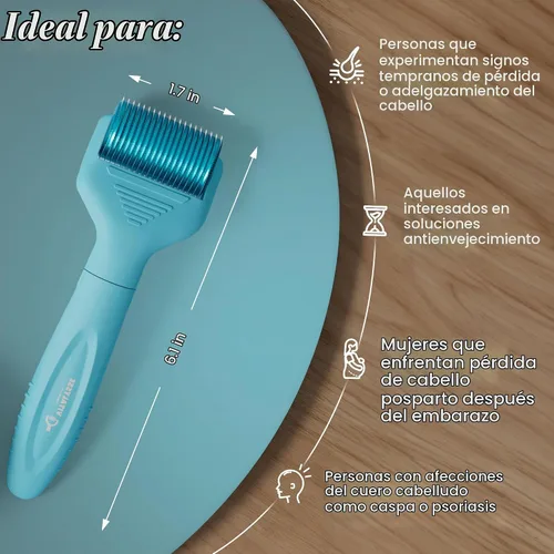 Vista 4 de Scalp Derma Roller - Herramienta de microagujas de 0.010 in para cabello y cuero cabelludo - 1200 agujas de titanio, cabeza reemplazable