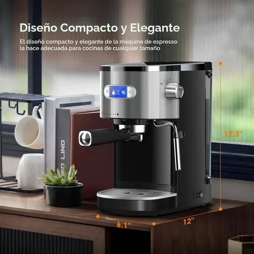 Vista 6 de COWSAR Máquina de café expreso comercial de 20 bares, cafetera compacta con espumador de leche, máquinas de café Expresso con tanque de agua