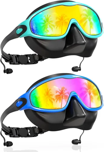 Vista 10 de Aegend Gafas de Natación con Cubierta Nasal para Adultos, 2 Unidades de Gafas de Natación de Visión Amplia Antiempañamiento/UV Sin Fuga para Hombres