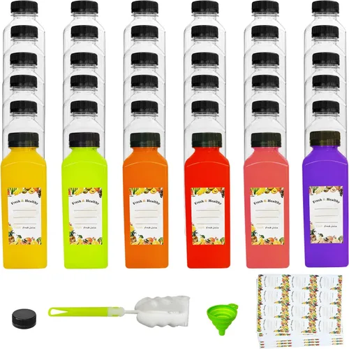 Vista 10 de 36 unidades de botellas de plástico de 8 onzas con tapas, botellas de jugo con tapas, recipientes reutilizables transparentes para bebidas a granel