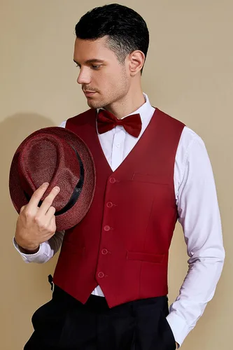 Vista 2 de BABEYOND Chaleco de gángster de Gatsby de los años 20 con accesorios para disfrazarse con sombrero Fedora