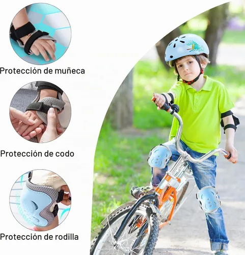 Vista 3 de Casco de bicicleta para niños, rodilleras, coderas, muñequeras, equipo de protección, cascos ajustables para niños de 3 a 5 años, 2 a 8 años