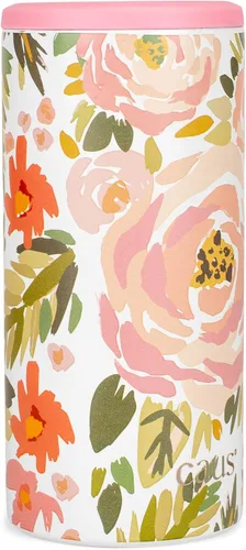 Vista 2 de CAUS Coming Up Roses Rosa Floral Acero Inoxidable Skinny Can Cooler Beverage Sleeve
