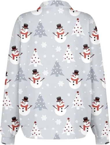 Vista 4 de Sudadera para mujer, con estampado navideño de 14, con solapa, holgada, con estampado navideño, para otoño