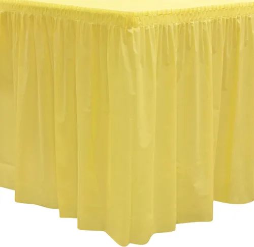 Vista 28 de Party Essentials Falda de mesa de plástico desechable resistente, 1 unidad, 29 pulgadas de ancho x 14 pies (168 pulgadas) de largo, amarillo
