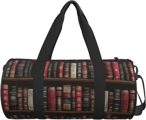 Vista 7 de Large Duffle Bag for Travel - Retro Books Print Gym Bag for Women Men, Travel Foldable Bags for Women Men with Zippered Multiple Pockets