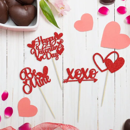 Vista 74 de Ephlyn 24 adornos para cupcakes con purpurina para el día de San Valentín, dulce amor, corazón, día de San Valentín, decoración para cupcakes