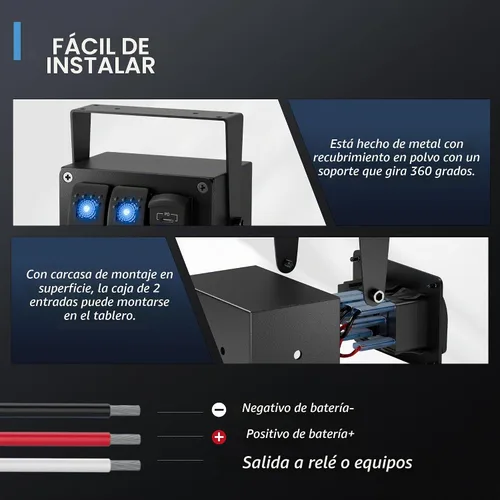 Vista 4 de Joinfworld Caja de Interruptor Basculante de 2 Posiciones Impermeable 12V Panel de Interruptor de Barra de Luz LED SPST ON/OFF con Doble Toma USB PD