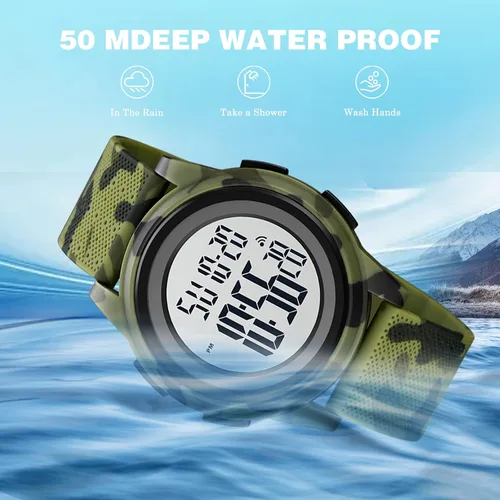 Vista 4 de SKMEI Reloj deportivo digital para hombre, ultrafino, grande, impermeable, con cronómetro, temporizador de cuenta regresiva, función de alarma, luz