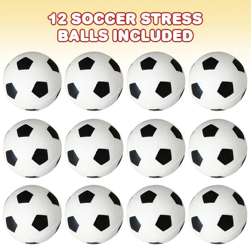 Vista 3 de ArtCreativity Paquete de 12 pelotas de estrés de fútbol de 2.5 pulgadas Bolsas de regalos de fútbol, pequeños juguetes de espuma suave para niños
