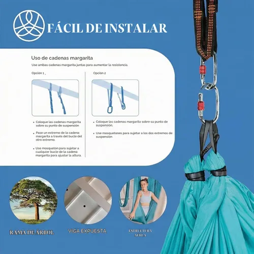 Vista 4 de Aerial Yoga Hammock Swing, 4.5 Yards, Aerial Silks with Hardware