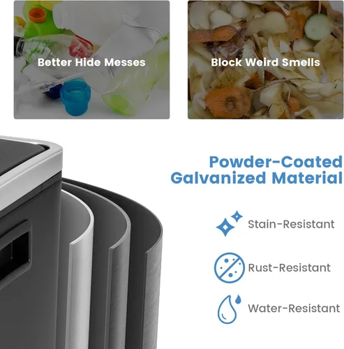 Vista 4 de Goplus Basurero doble de 60 litros (2 x 30 L)/16 galones de acero inoxidable, cubo de basura rectangular con cubos interiores y tapas con bisagras