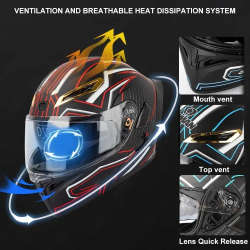Vista 3 de Casco Modular de Motocicleta Bluetooth, Aprobado por DOT, Casco de Motocicleta de Cara Completa Abatible con Doble Visera, Casco Antivaho