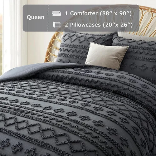 Vista 65 de Oli Anderson Juego de Edredón Beige Queen Acolchado Juego de Ropa de Cama Queen 3 Piezas, Edredón Boho Shabby Chic con 2 Fundas de Almohada
