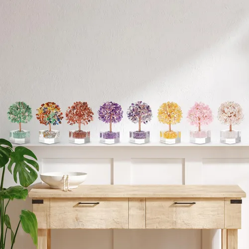 Vista 6 de Árbol de la vida de cristal de amatista, decoración de escritorio de oficina en casa, árbol bonsái hecho a mano para calmar, curación espiritual