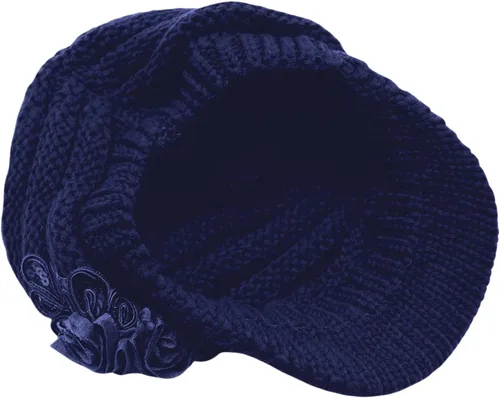 Vista 51 de C-US - Gorro de punto cálido para mujer, con visera de ganchillo con acento de flores