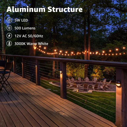 Vista 3 de SUNVIE Luces de cubierta de bajo voltaje con conector Fastlock2 de cable de 5 W, luces LED para escalones de paisaje, iluminación de acento al aire