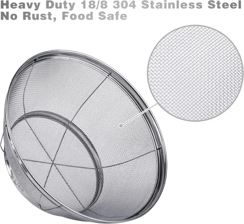 Vista 2 de Tiawudi Paquete de 5 coladores para cocina, colador de acero inoxidable 18/8, colador de malla fina para pasta, arroz y frutas, tamiz para colar
