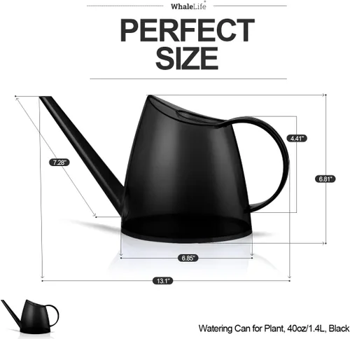 Vista 3 de WhaleLife Regadera interior para plantas de bonsái de casa (1.4L, negro)