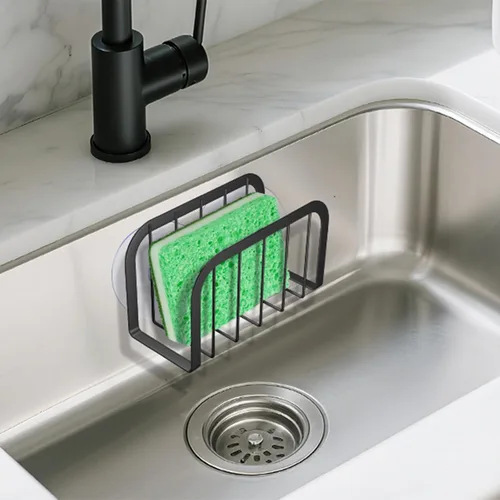 Vista 5 de SHFKS Portaesponjas para Fregadero de Cocina, Organizador de Cocina con Portaesponjas, Portajabón para Platos - Negro