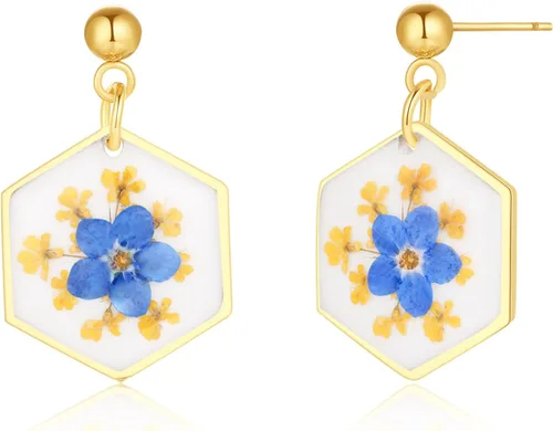 Vista 35 de Forget-Me-Not and Queen Anne's Lace Pressed Wildflower Earrings Pressed Flower Earrings Handmade Drop and Dangle Earrings Gift for Woman