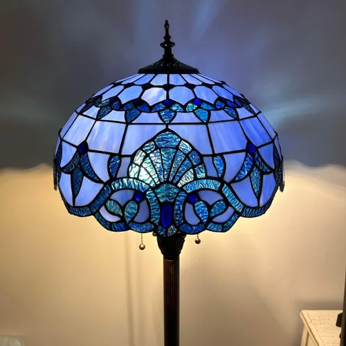 Vista 6 de Lámpara de pie de vitrales azules estilo barroco con base de metal bombillas LED incluidas para sala de estar, dormitorio, 16 pulgadas