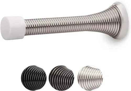 Vista 15 de HOMOTEK Paquete de 1 tope de puerta de resorte con parachoques de goma de 3-1/8", resorte flexible de servicio pesado, tope de puerta de pared