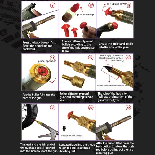 Vista 3 de Kit de reparación de neumáticos con tapones, kit de tapones de neumáticos tipo hongo, kit de parches para neumáticos de servicio pesado profesional