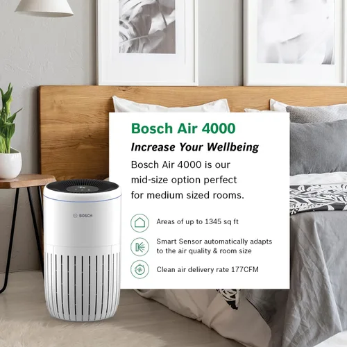 Vista 2 de BOSCH - Purificador de aire para el hogar (cubiertas, 1345 pies cuadrados), filtro 3 en 1 para polen, humo, polvo, caspa, contaminación al aire