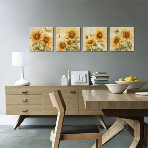 Vista 114 de Wall HDQ Arte de pared de flores para baño, dormitorio, sala de estar, decoración de pared azul y naranja, pintura floral, lienzo impreso, imagen