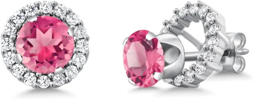 Vista 37 de Gem Stone King Aretes redondos de plata de ley 925 de 0.236 in con piedra natal extraíble para mujer