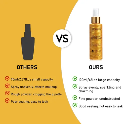 Vista 4 de Pjordo Spray de purpurina corporal, spray brillante, purpurina dorada para cabello y cuerpo, spray para el cabello con purpurina, aerosol